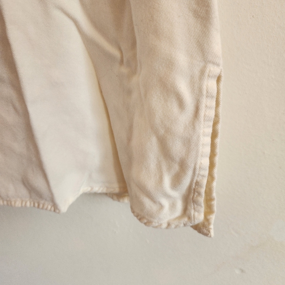 Old Navy Cream V-Neck Tunic Shirt Blue Embroidered Sleeves Long Sleeve Peasant M - Picture 7 of 9